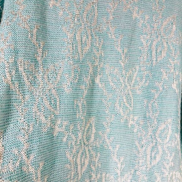 Holiday KNITWEAR Vintage Blue White Floral Knit Vneck Sweater‎ Sz S/M - Picture 7 of 9